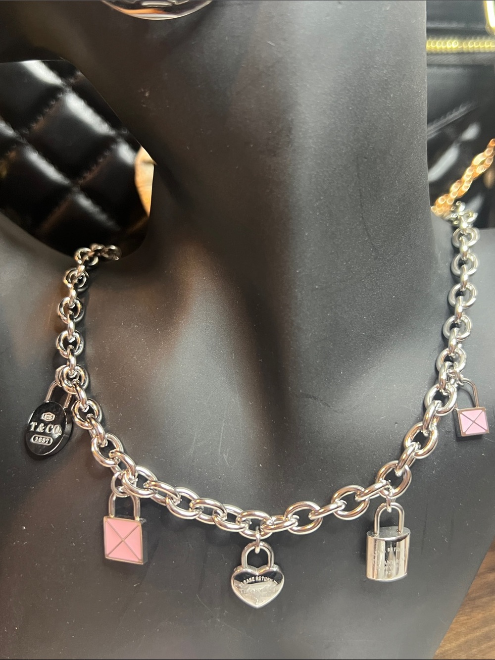 Silver Up Cycled Chain Charm Necklace with Pink Accents